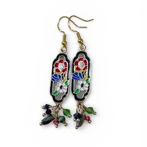 Colorful Handmade Floral Dangle Enamel Earrings with Gold-Plated Ear Wires 3/$25